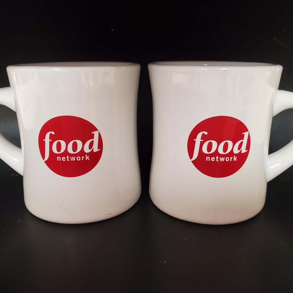 Food Network Logo Coffee Mug Pair Collectible Red and White Hot Beverage